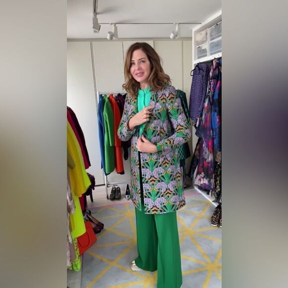 ASOS  ~ Lilac Green Gold Floral Jacquard "Trinny" Coat - Picture 4 of 17